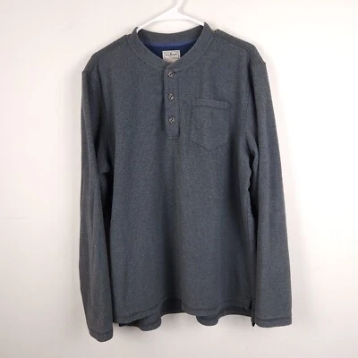 LL Bean Shirt Men's Large Gray Henley Thin Fleece Polyester Long Sleeve - Image 1 of 4