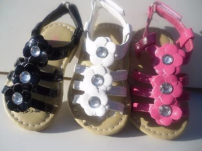 New Summer Sandals For Toddler Girls. Black, White & Fuschia. Many Sizes. - Image 1 of 4