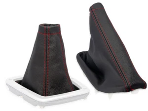 FOR SUBARU IMPREZA WRX STI 05-07 GEAR SHIFT + EBRAKE GAITER LEATHER STITCH RED - Picture 1 of 4