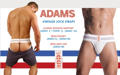 ADAMS DE COLECCIÓN Desagradable JOCKSTRAP Atlético Hombres Cerdo Apoyo Ropa Interior WHT 2" Cintura Foto 1 de 4