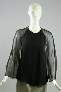 CUSHNIE ET OCHS Black Split Sleeve Silk Double Georgette Cape Blouse Top 0 $795 - Picture 1 of 12