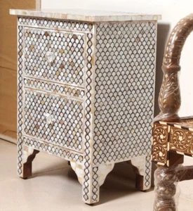 Home Decorative Handmade Handicrafts Mother of Pearl Two Drawer Bedside Table - Picture 1 of 6