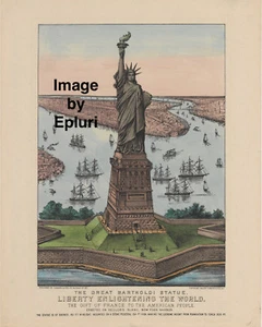 New York City Currier & Ives Estatua de la Libertad reimpresión fotográfica 8"x10" - Imagen 1 de 1