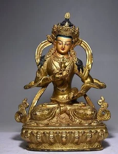 Antica statua Buddha Vajrasattva bronzo dorato tempio buddismo tibetano 8,7" - Foto 1 di 9