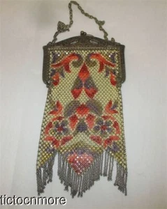 ANTIQUE WHITING & DAVIS ELSAH LEAF PIERCED FRAME DECO SCROLL FLORALS PURSE BAG - Picture 1 of 15