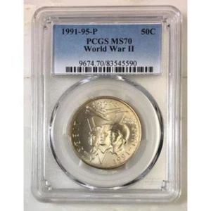 1991-95 World War II Half Dollar PCGS MS70 *Rev Tye's* #559095 - Picture 1 of 3
