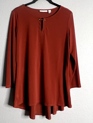 Susan Graver Womens Small Burgundy Jeweled Neck Sheer Flowy Tunic Career Wear - Image 1 of 4