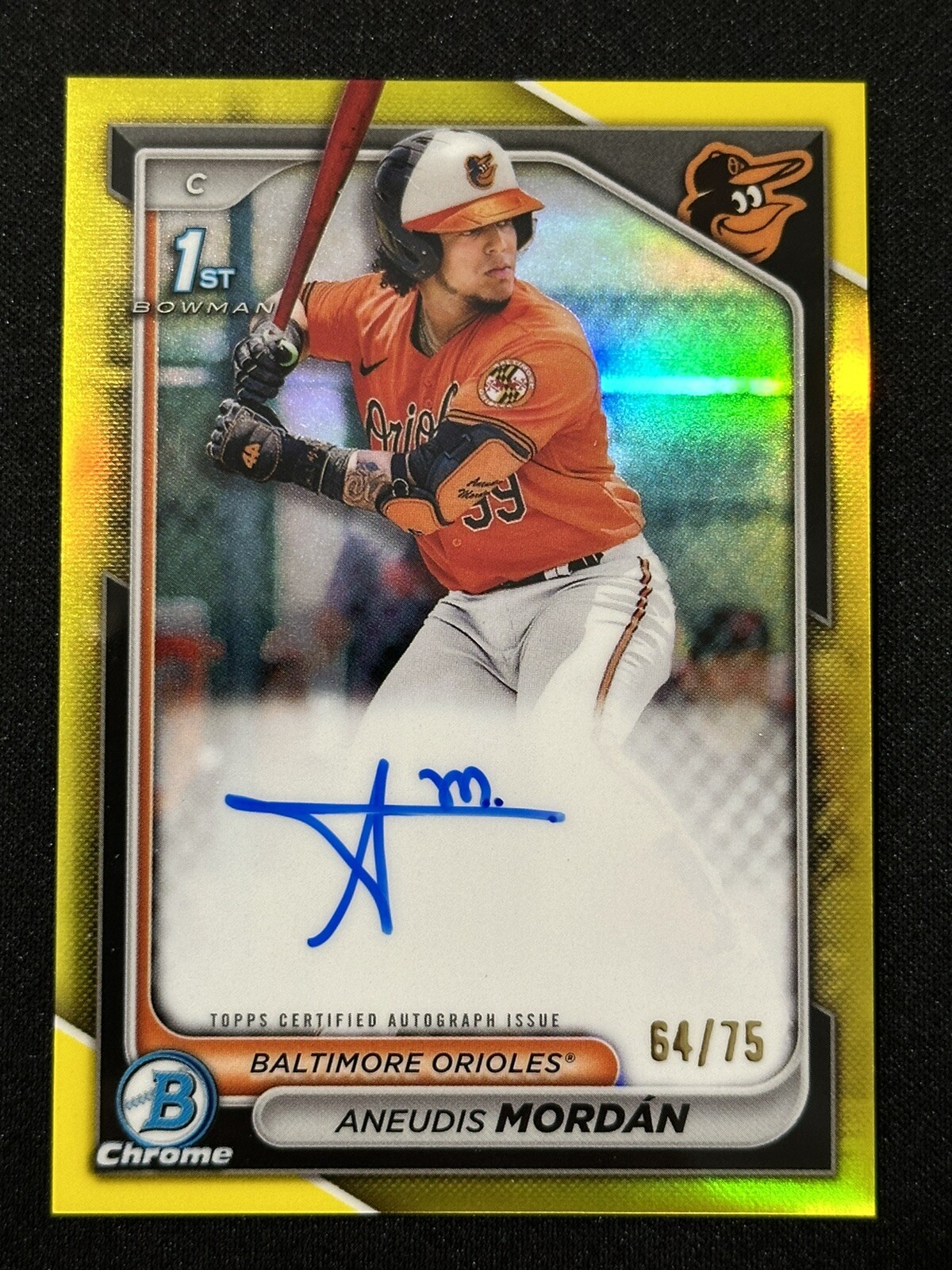 2024 Bowman Chrome Aneudis Mordan Auto /75 1st Yellow CPA-AMO Baltimore Orioles