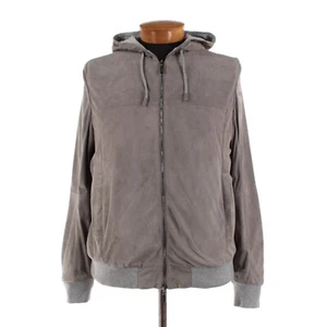 Gimo's NWT Full Zip Hooded Suede Leather Bomber Jacket Size 54 (XL US) In Gray - Picture 1 of 18