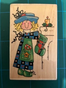 Happy Hannah Playing Santa Stempel, Vintage, Embossing Arts Co. ca. 10x6 - Bild 1 von 2