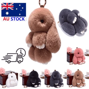 Adorable Keychain Toy Charm Plush Fluffy Rabbit Keyring Fur Bunny Pendant Bag SW - Picture 1 of 18
