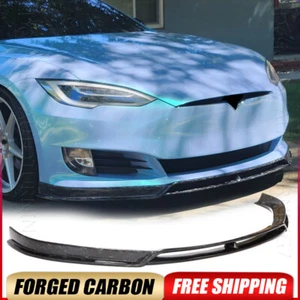 For Tesla Model S 2016-20 Forged Carbon Fiber Front Bumper Splitter Lip Body Kit - Picture 1 of 14