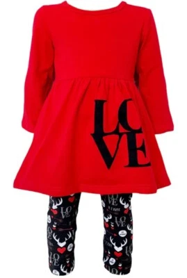 AnnLoren Little Girl's 3-Piece Valentine's Day LOVE Tunic, Scarf & Legging Set-5 - Image 1 of 4