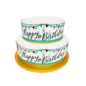 A4 Edible Decor Icing Sheet Happy Birthday Ribbon Border Edge for larger cakes - Picture 1 of 2