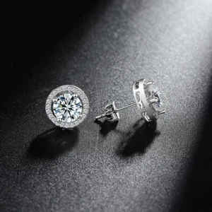 Pendientes de oro blanco de 1 quilate pase de prueba de diamantes creado en laboratorio caja de regalo LED corte redondo - Imagen 1 de 7