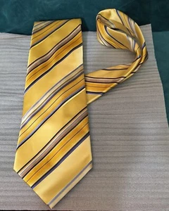 Geoffrey Beene 100% Silk Striped Neck Tie Yellow Blue Black Handmade - Picture 1 of 2