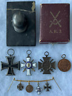 Ww1 Set Of 4 German Order Medals, Mini Set & Helmet Paper