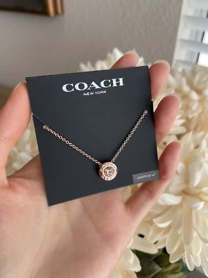 NUEVO CON ETIQUETAS COLLAR DE HEBRA DE PIEDRA CÍRCULO ABIERTO COACH ORO ROSA $88 Foto 1 de 4