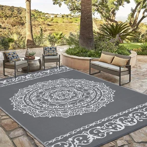 Outdoor Rug Floral Plastic Straw Waterproof Carpet Folding Portable Reversible - Picture 1 of 92