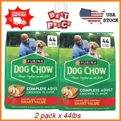 Paquete de 2 alimentos secos completos Purina Dog Chow adultos altos en proteínas pollo real 44 lb Foto 1 de 4