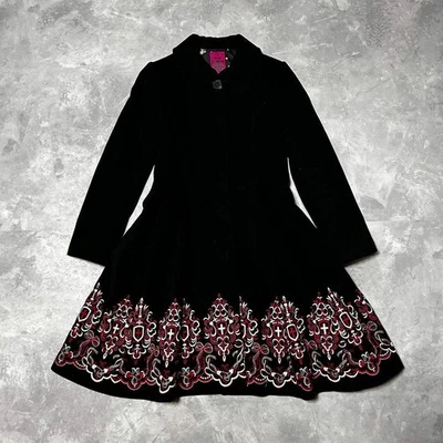 Abrigo de lana DOLLY GIRL by Anna Sui bordado línea A negro para mujer talla 2 usado Foto 1 de 4
