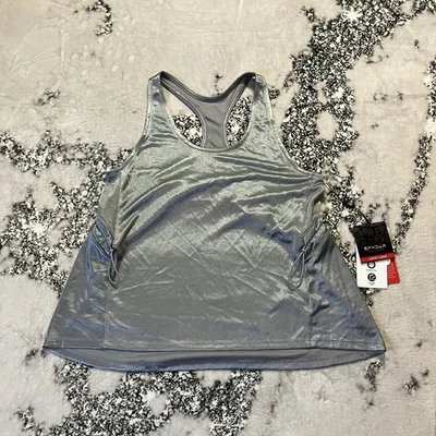 Top deportivo Spyder para mujer talla grande plateado metálico espalda deportiva en raya Foto 1 de 4