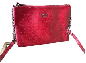 Bandolera con logotipo de GUESS con cadena en relieve Bolso de mano Cartera Campos Rojo Bandolera Cartera - Imagen 1 de 11