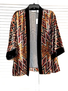 Chico's Heloisa Diamond Days -Jacket - Open Front - Velvet - Size 2 (L)- NEW - Picture 1 of 6
