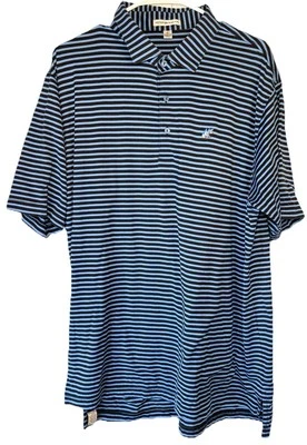 Camisa Polo Peter Millar Para Hombre Verano Comodidad Azul con Rayas Azul Marino Logo Talla XL Foto 1 de 4
