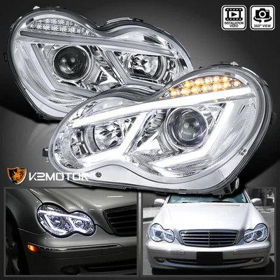 Fits 2001-2007 Mercedes Benz W203 C-Class LED Strip Signal Projector Headlights - Image 1 of 4