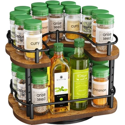 Spice Rack Organizer for Cabinet - Height Adjustable Rotating Lazy Susan, Woo... - Image 1 of 4