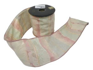 Princess Ribbon Elite Medici Eggshell & Pink Tapestry Wired 4" x 10 YDS - Picture 1 of 2