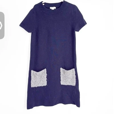 Crewcuts Girls Knit Dress Size 10 Navy Blue Gray Wool Pocket Sweater Casual - Image 1 of 4
