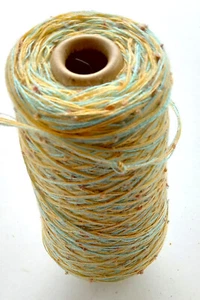 8 oz. cone Custom Cotton/Wool/Rayon Blend Yellow/ turquoise Combo nubby Yarn - Picture 1 of 4