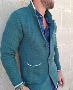 CARDIGAN UOMO 100% COTONE NIDO D'APE DOPPIO PETTO SARTORIALE 100% MADE IN ITALY - Picture 1 of 24