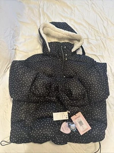 Avec Les Filles Womens XS Water Resistant Puffer Jacket in Black White Dot NEW - Picture 1 of 4