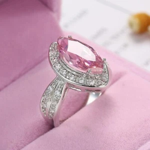 Anillo de joyería de plata 925 blanco circón rosa cúbico talla 6-10 - Imagen 1 de 6