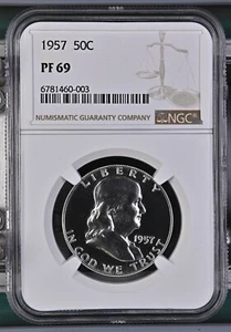 1957 50C Silver Proof Franklin Half Dollar NGC PF 69 - Picture 1 of 4