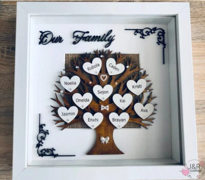 Personalised 3D Box Frame Family Tree Gift Unique Keepsake Home Art Decor - Image 1 of 2