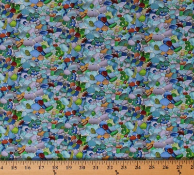 Sea Glass Pebbles Beach Rocks Stones Landscape Cotton Fabric Print BTY D689.42