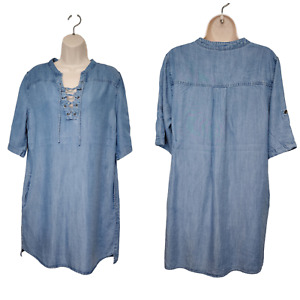 Philosophy Blue Denim Lace Up Shirt Dress Size Large 