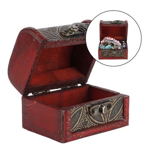 Pequeño cofre del tesoro decorativo de madera con cerradura estuche de regalo vintage - Imagen 1 de 15