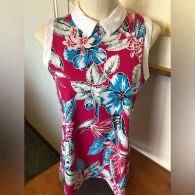 Tommy Bahama Nuevo con Etiquetas Golf Tenis Pickleball Rosa Tropical Floral Sin Mangas Cremallera Top Foto 1 de 4