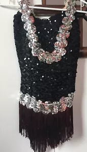 Girls S/M Black & Silver Sequins Galore with Swinging Fringe showgirl costume - Picture 1 of 3