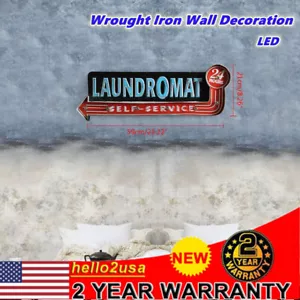 Vintage LED Light Laundry Shop Hanging Sign LAUNDROMAT Sign Art Home Wall Decor - Picture 1 of 12