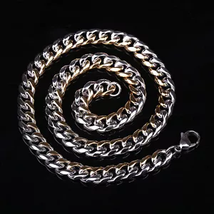 22,5" Hochwertige Herren Schwer Edelstahl Silber & Gold Panzerkette Halskette - Bild 1 von 3