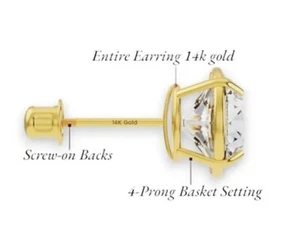 14K massive Gelbgold runde Solitär Zirkonia Schraubverschluss Ohrstecker - Bild 1 von 4