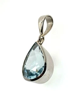 9ct White Gold Beautifully Large Aquamarine 4.94cts Teardop Pendant - Picture 1 of 8