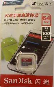 Micro SD XC Card SanDisk A1 Class10 UHS-I 64Gb 100MB/667X - Picture 1 of 2