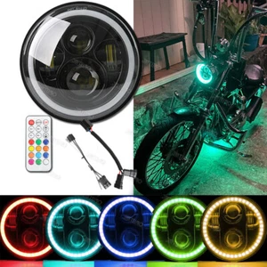 Faro LED RGB de 7 pulgadas negro Hi Lo apto para Harley Street Glide Softail Touring - Imagen 1 de 19